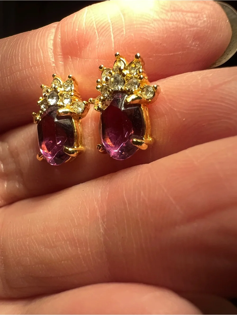 Gold-Plated? Purple Crystal Crown Stud Earrings Read below